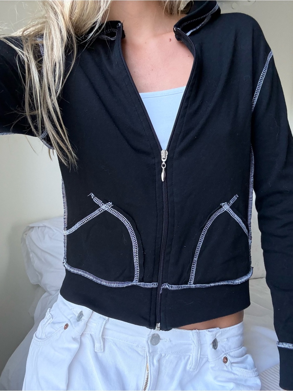 vintage 90's y2k bedazzled back Black Zip-Up Jacket